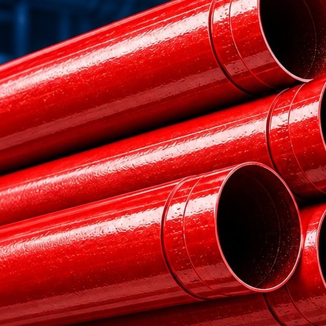Tubos de aço carbono ranhurados e pintados de vermelho